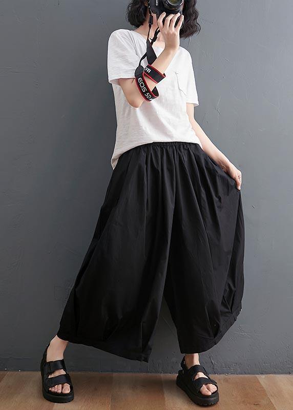 Modern Black High Waist Asymmetrical Design Summer Cotton Linen Pants