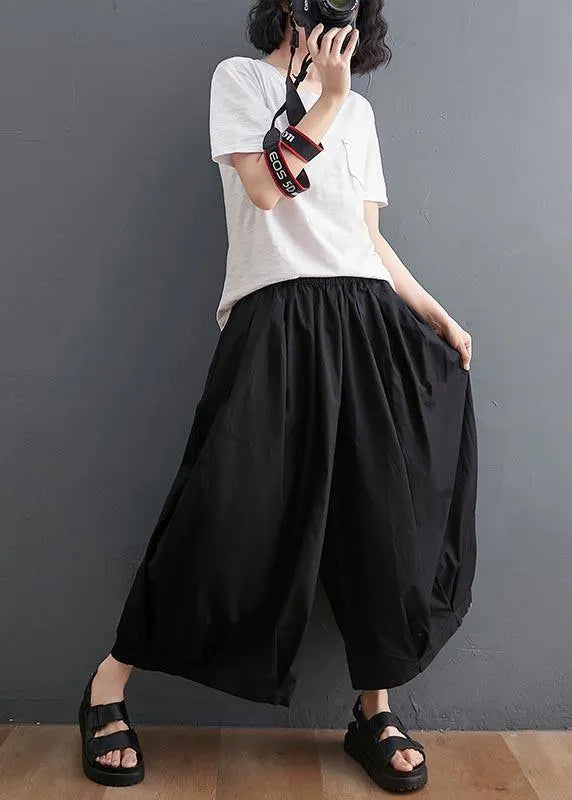 Modern Black High Waist Asymmetrical Design Summer Cotton Linen Pants
