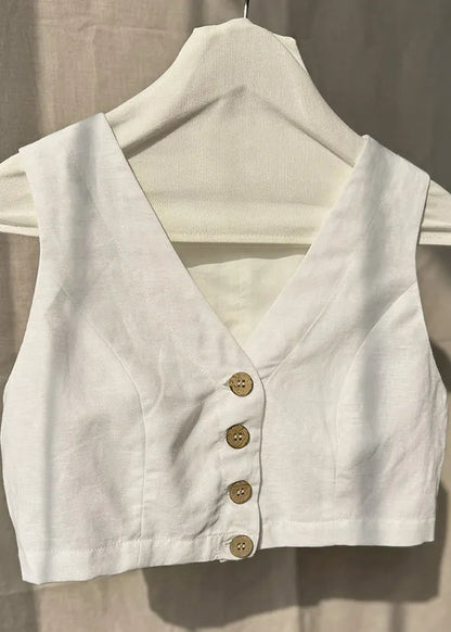 Minimally White Crop Top V-neck Tank With Exposed Navel