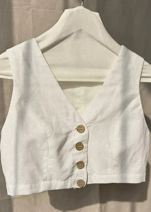 Minimally White Crop Top V-neck Tank With Exposed Navel