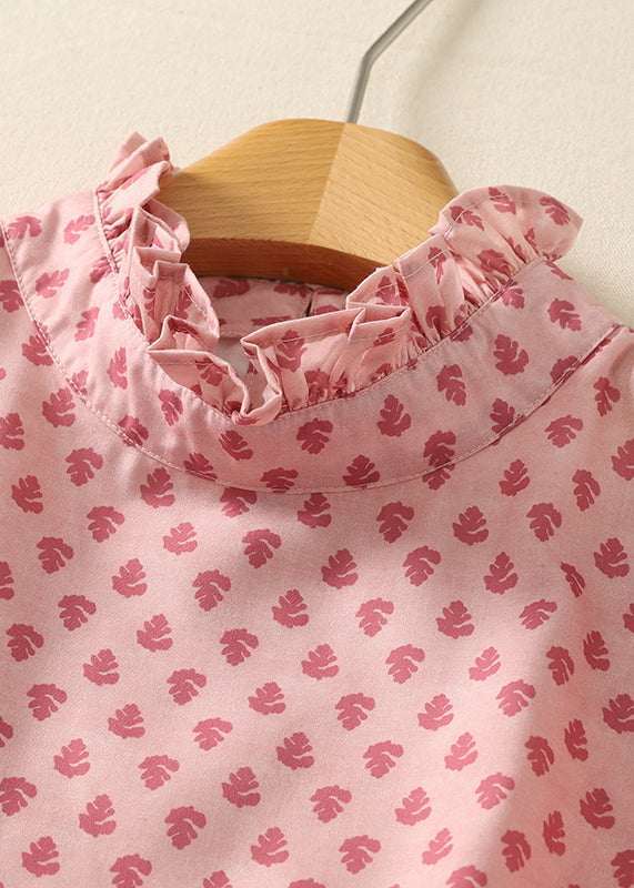 Pink Ruffled Print Cotton Shirts Spring
