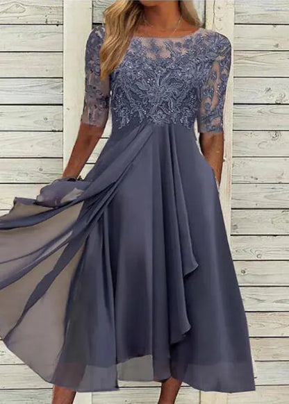 Purple Hollow Out Lace Patchwork Chiffon Long Dresses Summer
