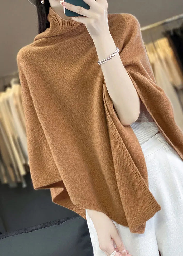 Loose Khaki Turtleneck Woolen Cape Sweaters Spring