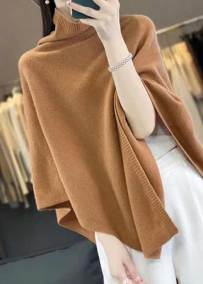 Loose Khaki Turtleneck Woolen Cape Sweaters Spring