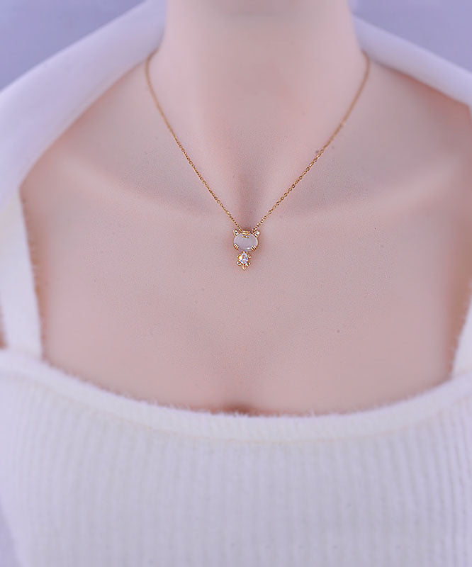 Boutique Gold Sterling Silver Zircon Cat's Eye Tiger Headpendant Necklace