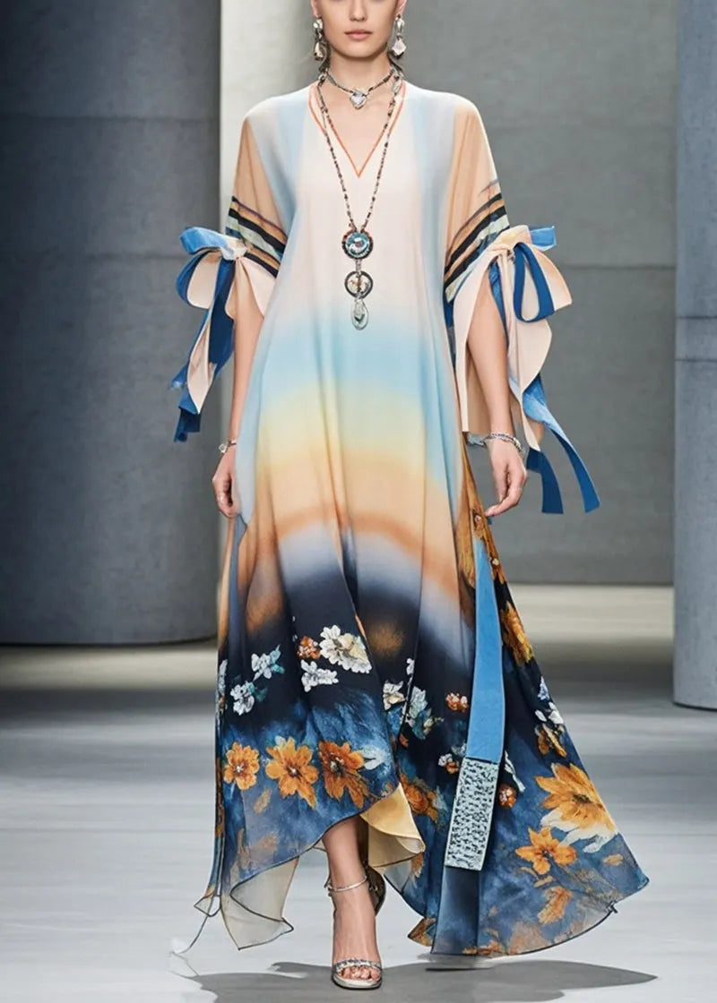 Oversized Print Chiffon Dress Petal Sleeve