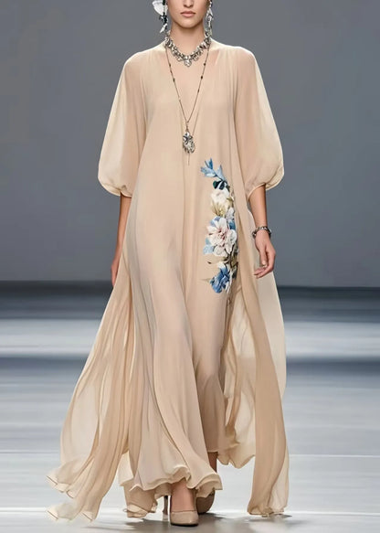 Art Khaki Oversized Chiffon Holiday Dress Summer