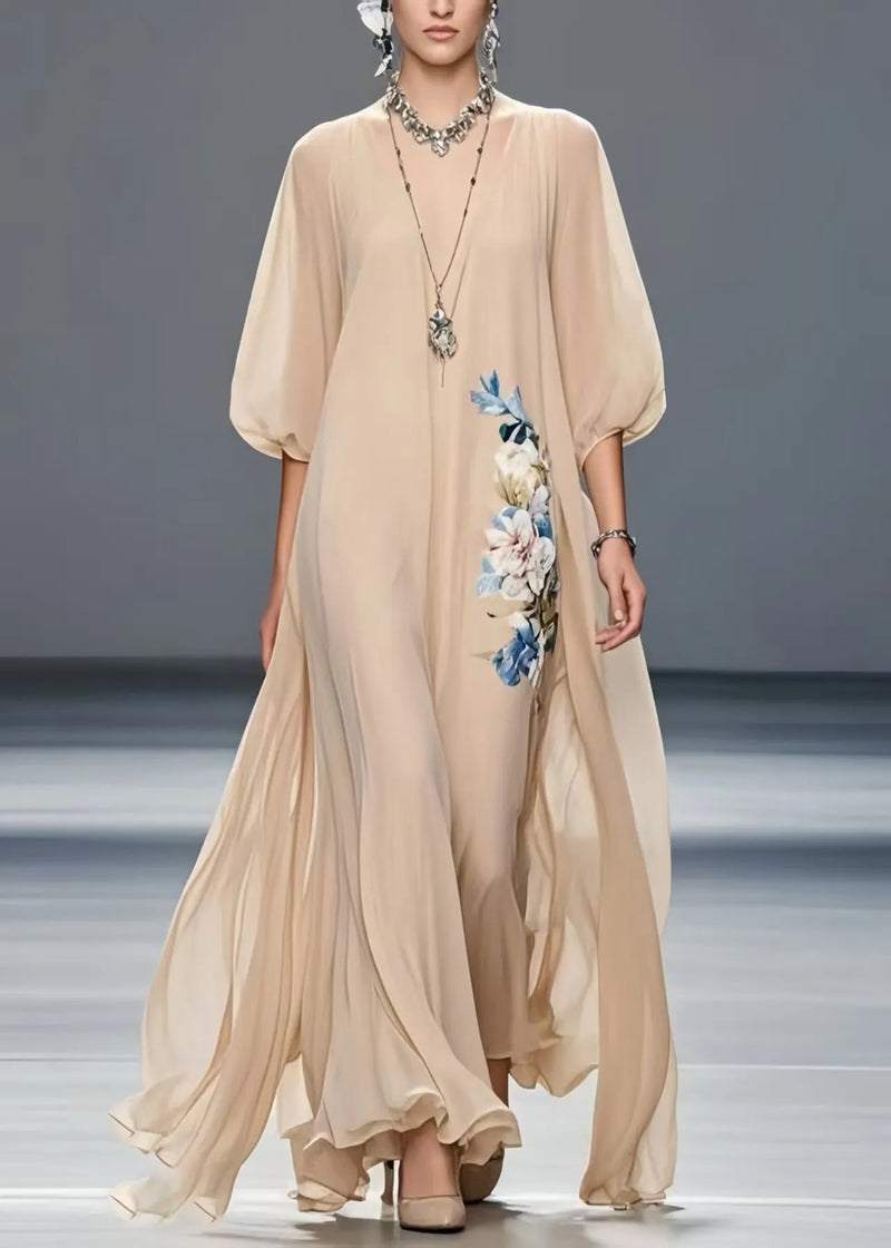 Art Khaki Oversized Chiffon Holiday Dress Summer