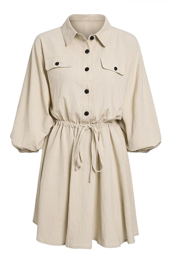 Linen Lantern Sleeve Dress