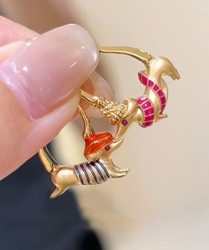 Gold Alloy Puppy Sausage Hoop Earrings