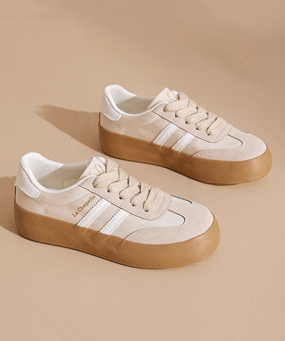 Splicing Platform Flat Shoes Rose Faux Leather Lace Up