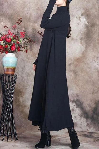 Pure Color Knitted High Neckline Dress