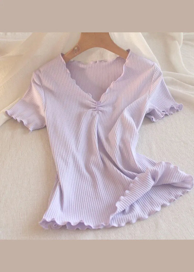 Style White Ruffled Short Sleeve Yoga Top
