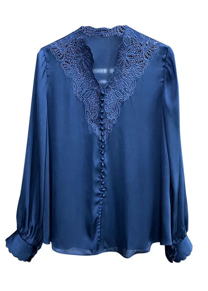 Simple Embroidered Patchwork Silk Top Spring
