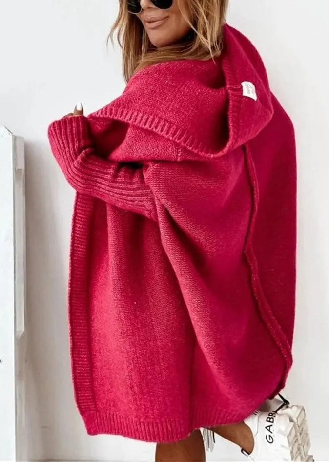 Green Patchwork Hooded Knit Cardigan Fall