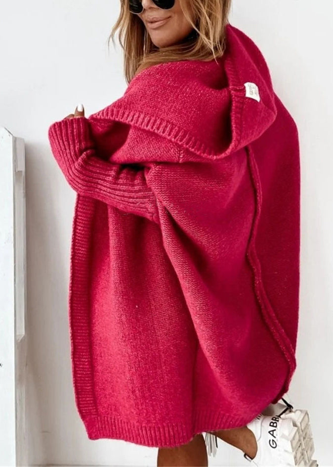 Green Patchwork Hooded Knit Cardigan Fall