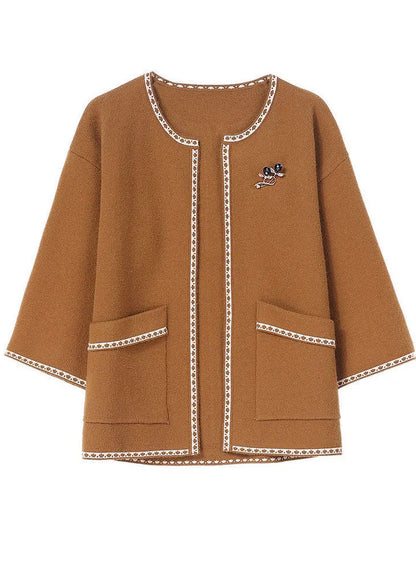 Modern Yellow O-neck Oversized Woolen Cardigan Bracelet Sleeve