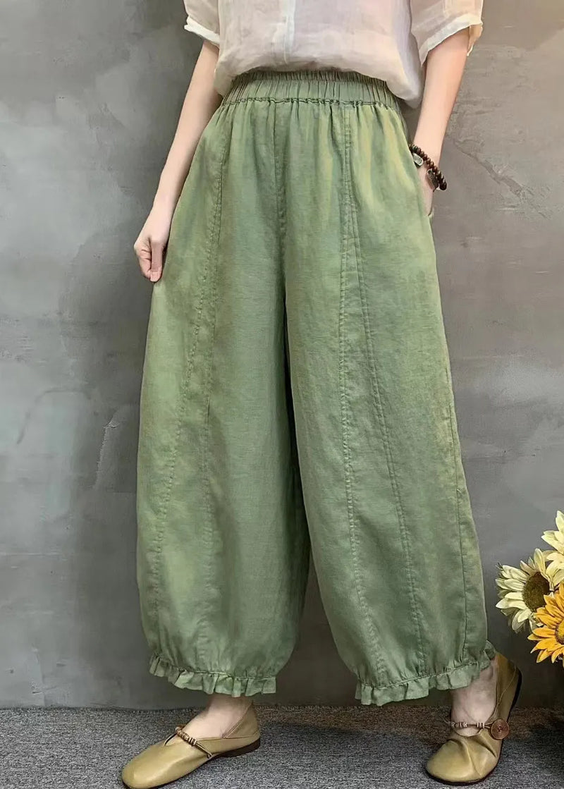 Handmade Yellow Ruffled Oversized Linen Harem Pants Summer