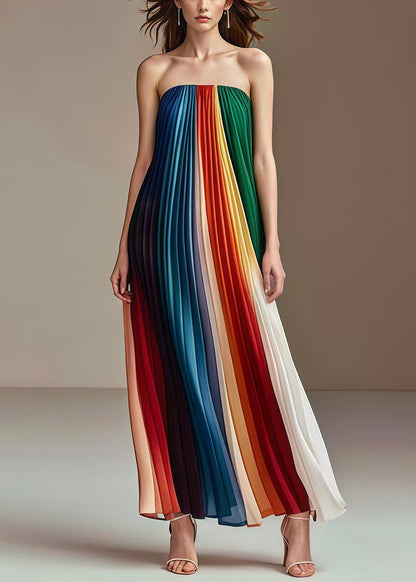 Rainbow Wrinkled Chiffon Strapless Dress Summer