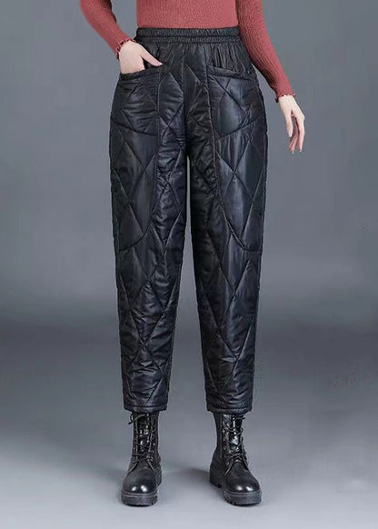 Black Pockets Oversized Fine Cotton Filled Crop Pants Elastic Waist