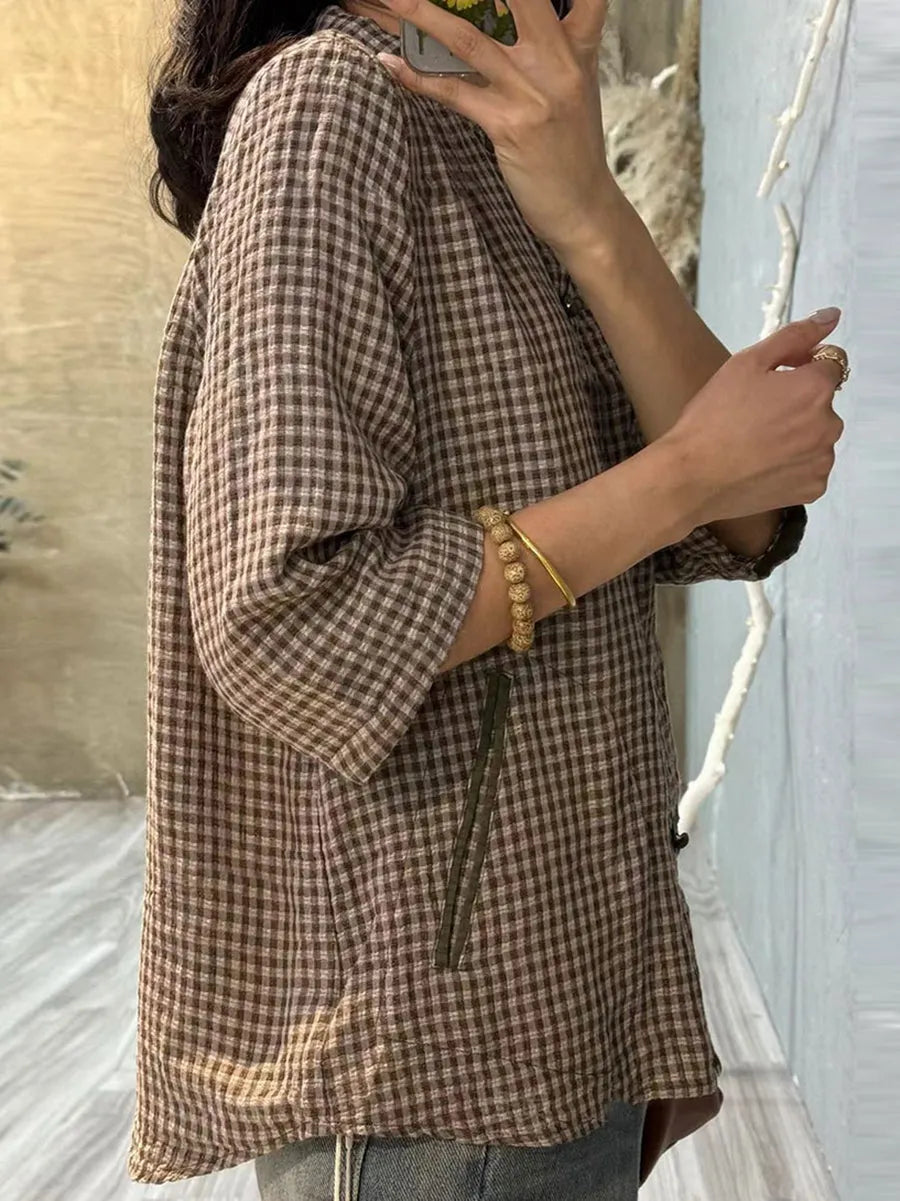 Retro Plaid Summer Cotton Button-up Shirt