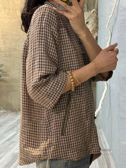 Retro Plaid Summer Cotton Button-up Shirt