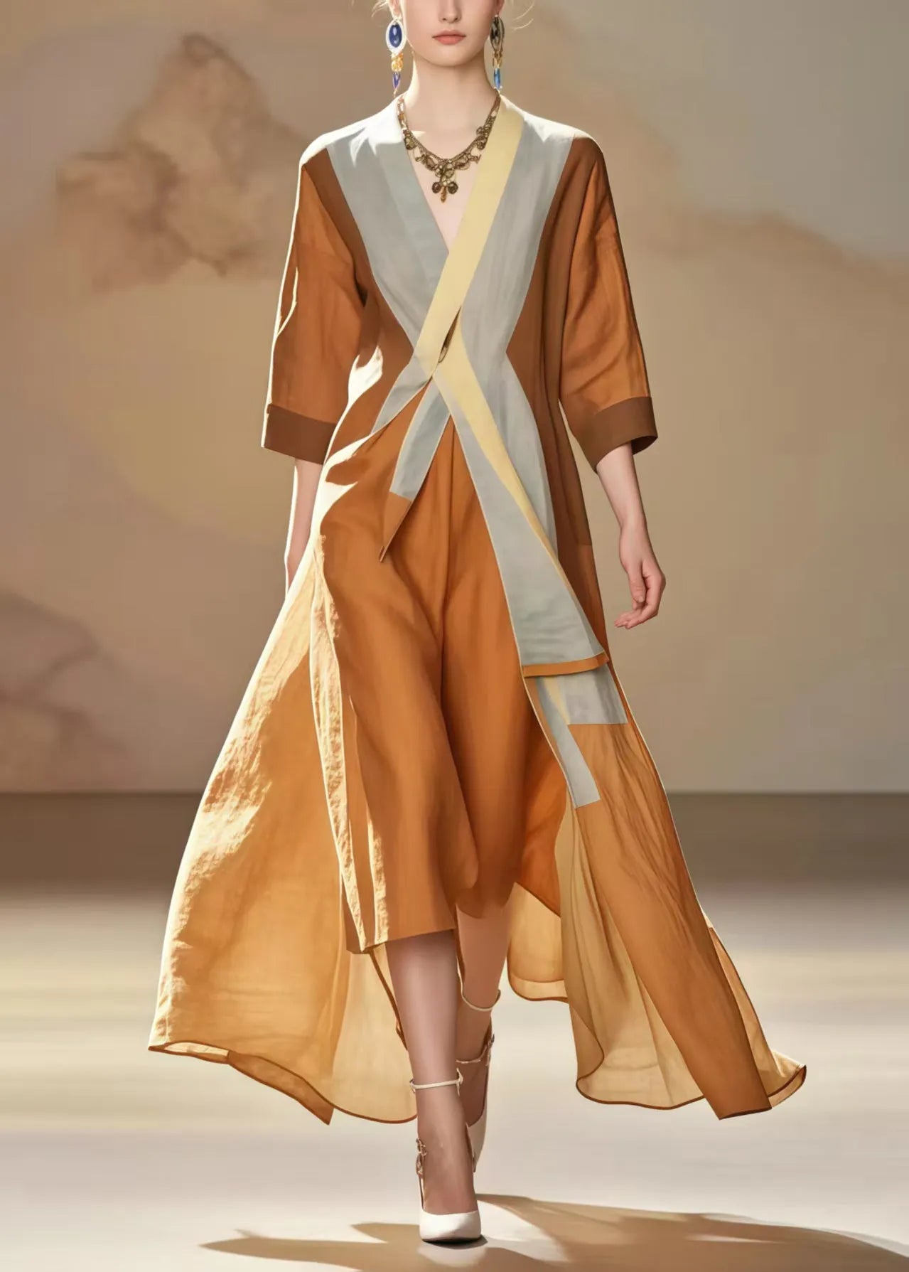 Unique Coffee Asymmetrical Design Cotton Dresses Summer