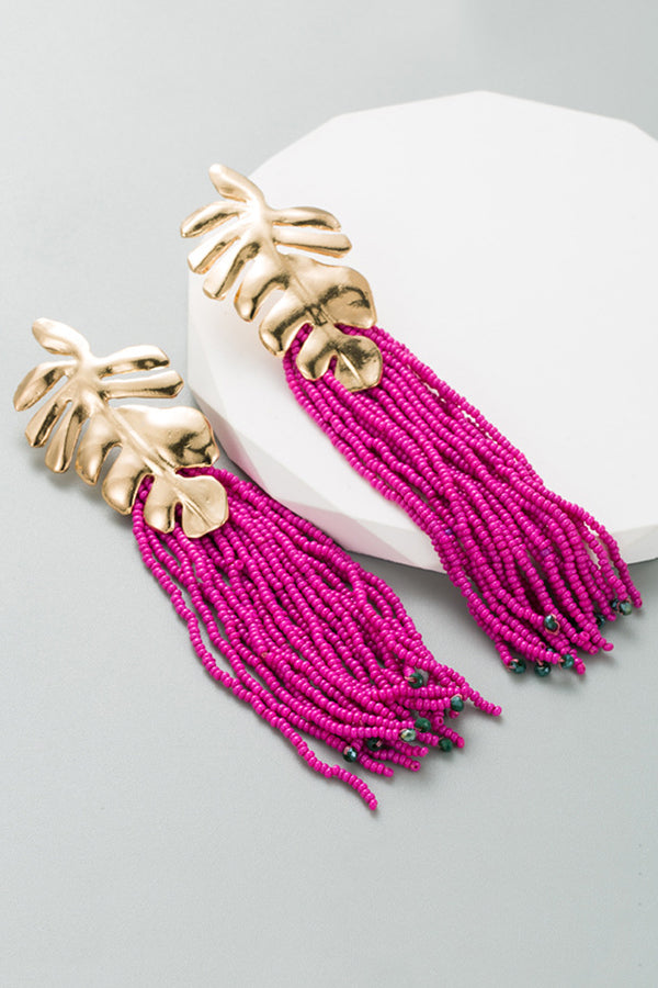 Handmade Rice Bead Tassel Long Earrings