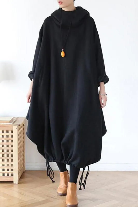 Drawstring Irregular Hem Cotton Dress