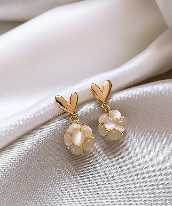 Diy White Copper Alloy Love Cat Eye Stone Stud Earrings