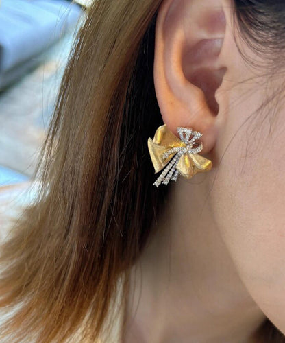 Loose Gold 14k Zircon Bow Stud Earrings