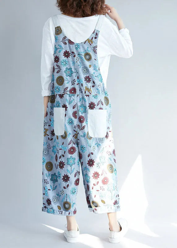 Light Grey Pockets Patchwork Denim Jumpsuits