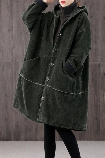 Winter Long Retro Corduroy Hooded Coat