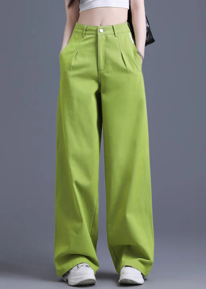 Modern Fruit Green High Waist Cotton Wide Leg Pants Spring