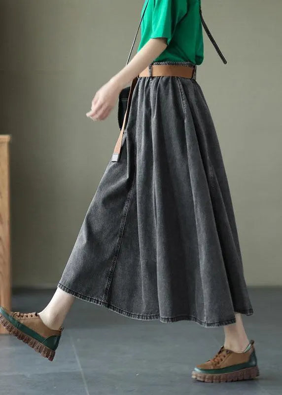 Blue Retro Patchwork a Line Summer Skirts Denim