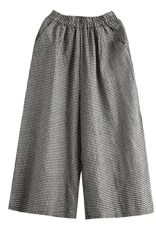 - Lotstrends Hand-made Plaid Linen Wide Leg Pants