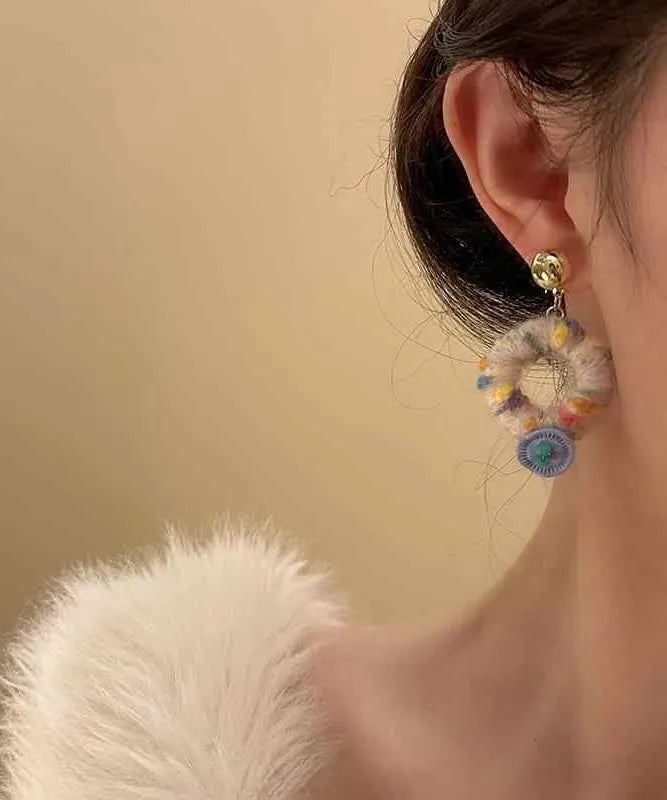 Alloy Asymmetrical Knitting Wool Tassel Drop Earrings