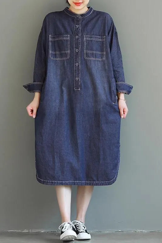 Loose Blue Maxi Denim Dresses Spring Outfits