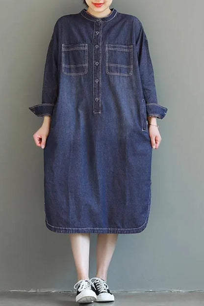 Loose Blue Maxi Denim Dresses Spring Outfits