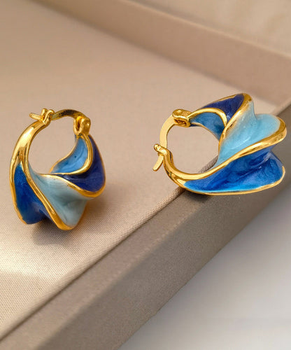 Colorblock Copper Overgild Drip Glaze Spiral Pattern Hoop Earrings