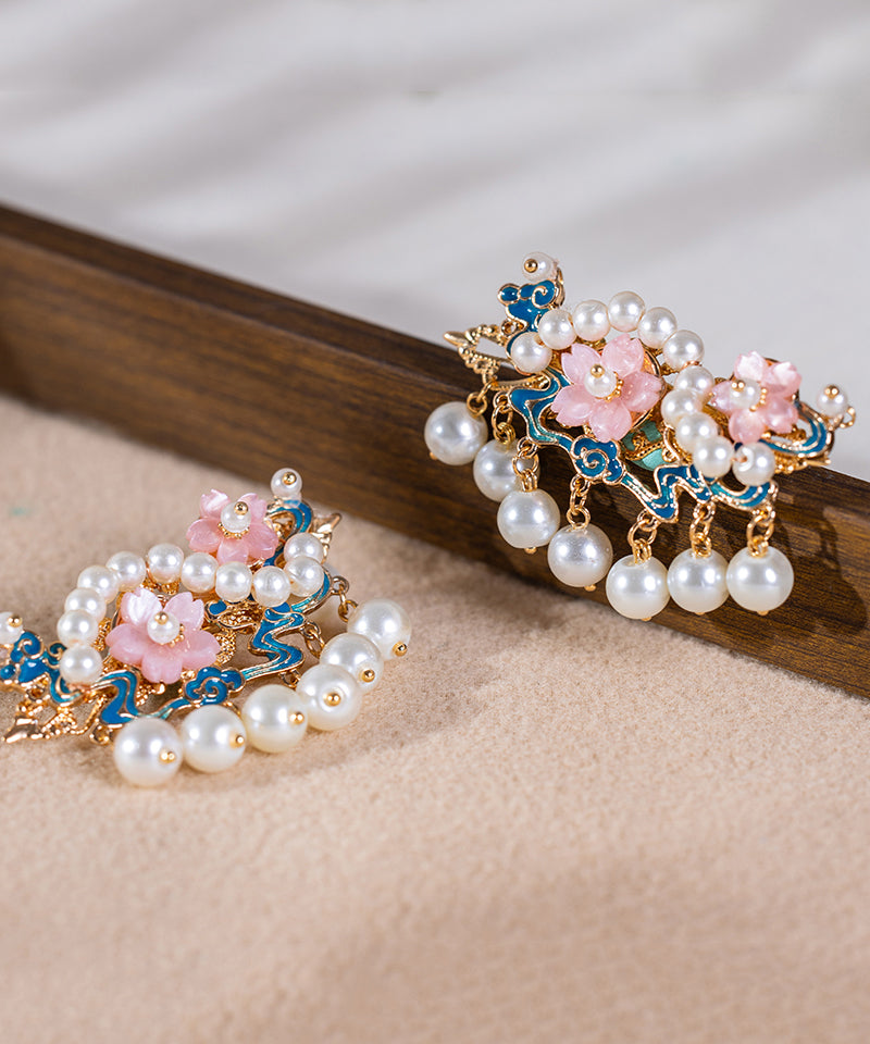 Chinese Style Rainbow Alloy Pearl Turquoise Tassel Hairpin