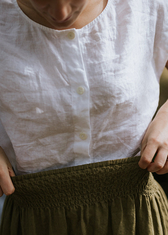 Organic White Wear on Both Sides Linen T Shirt Top Summer