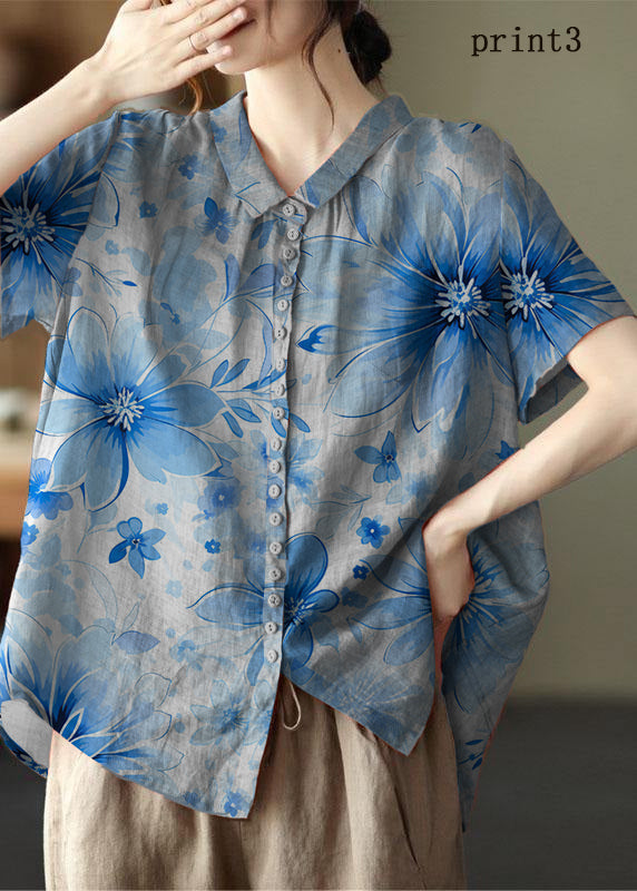 Print4 Peter Pan Collar Pockets Patchwork Ramie Cardigan