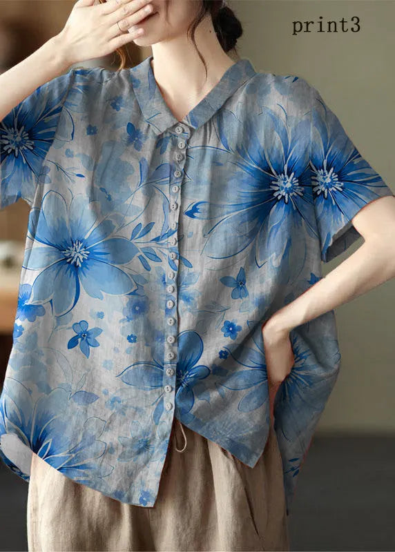 Print2 Peter Pan Collar Pockets Patchwork Ramie Cardigan