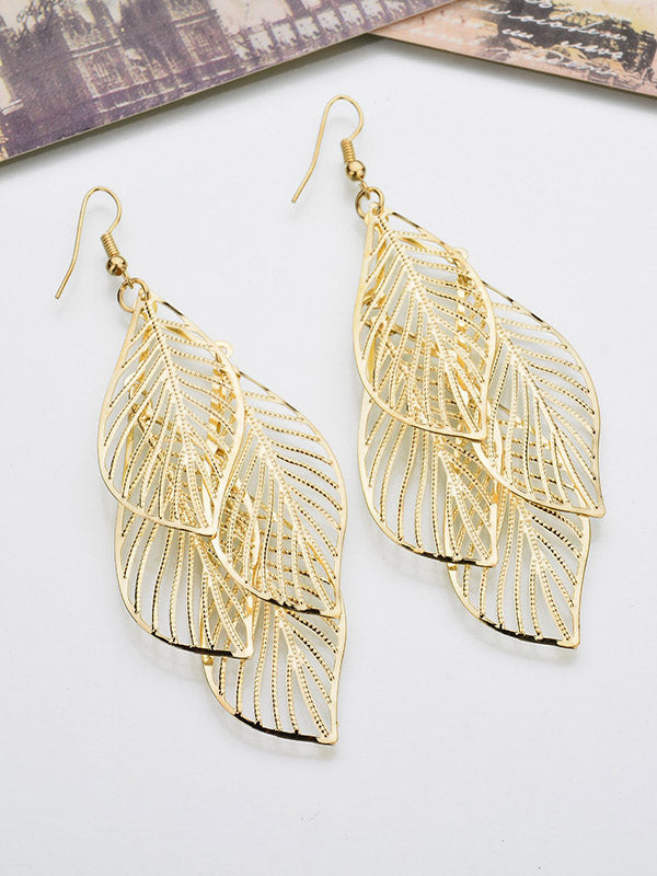 Stylish Silver&gold Multi-layer Leaf Hollow Earrings