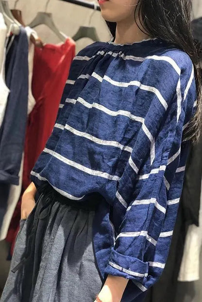 Limited Stock- Loose Chiffon Linen Striped Long Sleeve Shirt