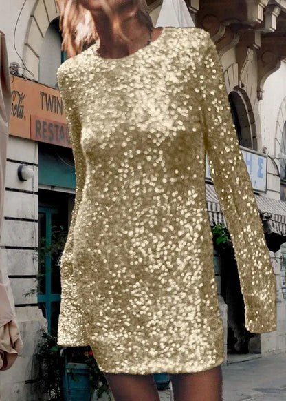European and American Style Silver Sequins Slim Fit Dress Spring
