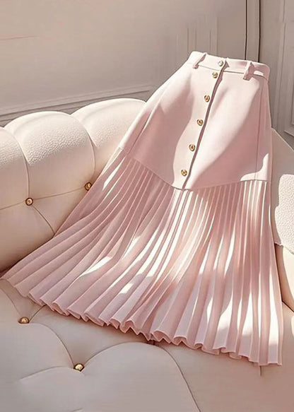 Pink Wrinkled High Waist Cotton Skirts Summer