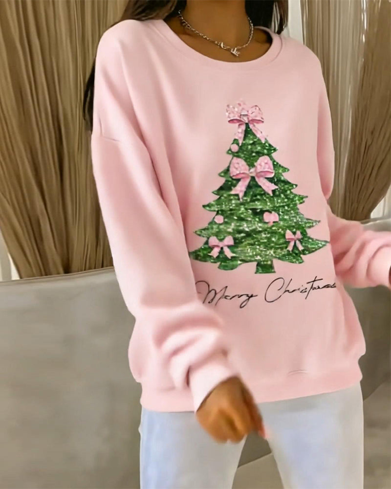 Sweatshirt with Christmas Print and Long Sleeves