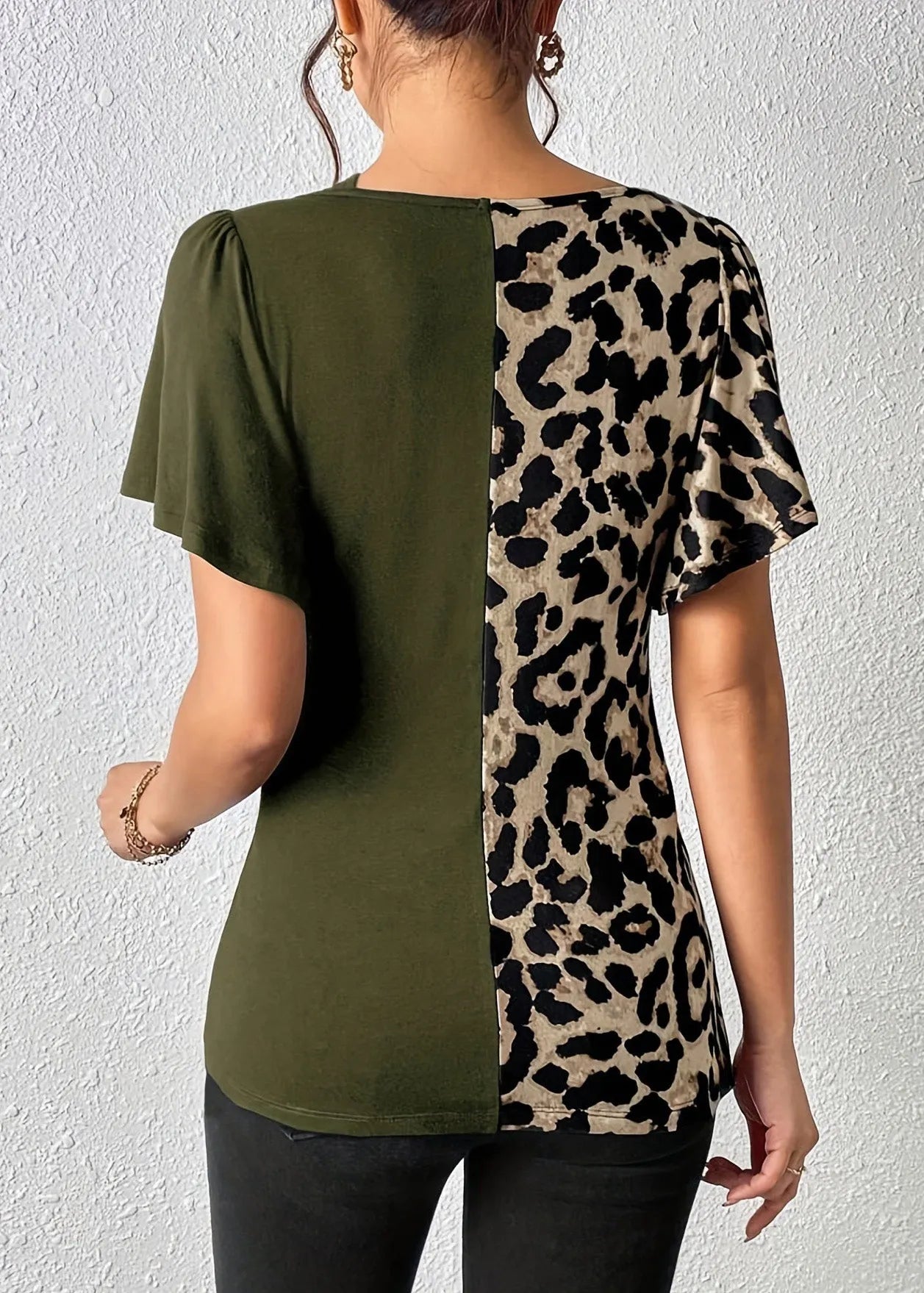 New Army Green Asymmetrical Patchwork Cotton Tops Butterfly Sleeve